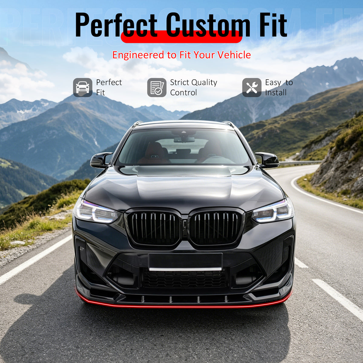 Fit 2022-2024 BMW LCI F97 X3M Front Bumper Lip IKON Style Gloss Black ABS