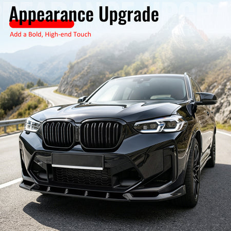 Fits 22-24 BMW LCI F97 X3M IKON Style Front Bumper Lip Chin ABS Gloss Black 3PCS