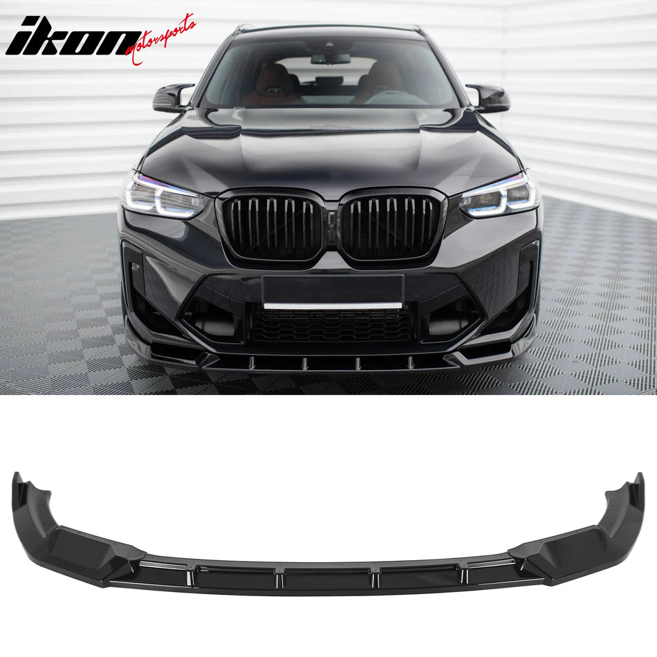 2022-2024 BMW LCI F97 X3M & M Competition 3PCS Front Lower Bumper Lip Air Dam Chin Spoiler Splitter IKON Style Gloss Black ABS