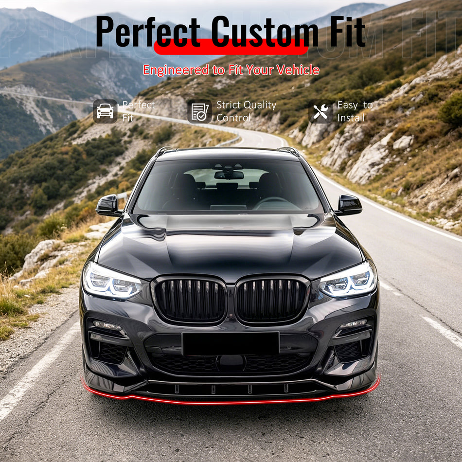 Fit 2018-2021 BMW Pre-LCI G01 X3 M Sport Front Bumper Lip Gloss Black
