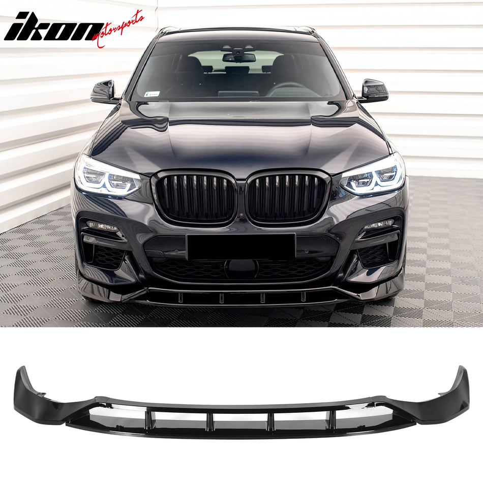 2018-2021 BMW Pre-LCI G01 X3 & 2019-2021 G02 X4 M Sport 4PCS Front Lower Bumper Lip Air Dam Chin Spoiler Splitter IKON Style Gloss Black PP