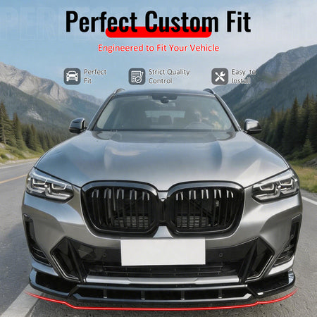 Fit 2022-2025 BMW X3 G01 X4 G02 M Sport LCI Front Bumper Lip Gloss Black