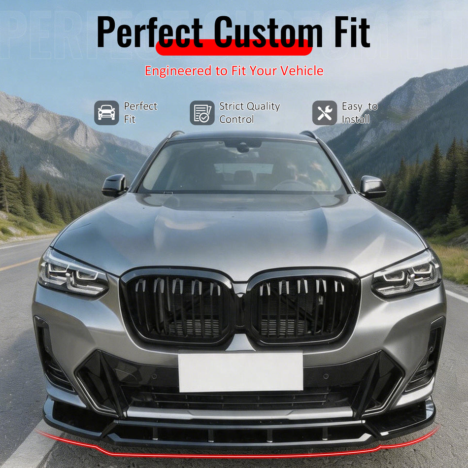 Fit 2022-2025 BMW X3 G01 X4 G02 M Sport LCI Front Bumper Lip Gloss Black
