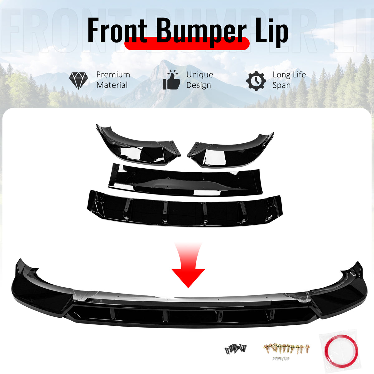 Fits 22-25 BMW X3 G01 X4 G02 M Sport LCI IKON Style Front Bumper Lip Gloss Black
