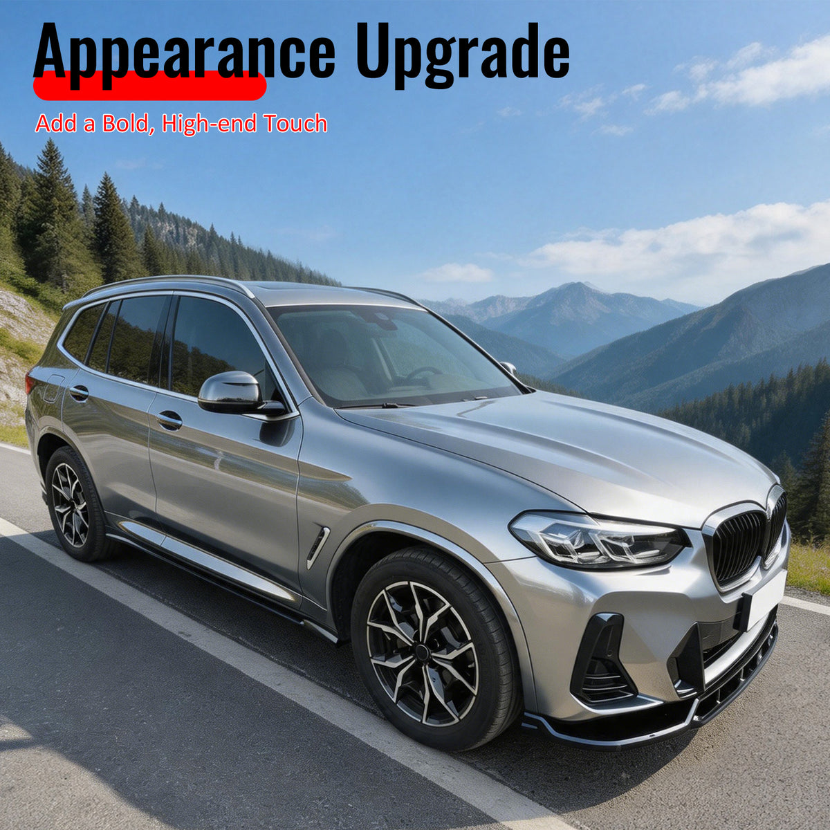 Fits 22-25 BMW X3 G01 X4 G02 M Sport LCI IKON Style Front Bumper Lip Gloss Black