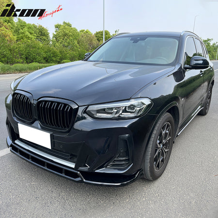 Fits 22-25 BMW X3 G01 X4 G02 M Sport LCI IKON Style Front Bumper Lip Gloss Black