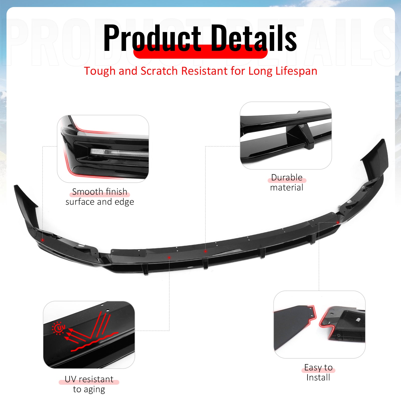 Fits 24-26 BMW G05 X5 LCI Front Bumper Lip Gloss Black DRL Spoiler ABS Splitter