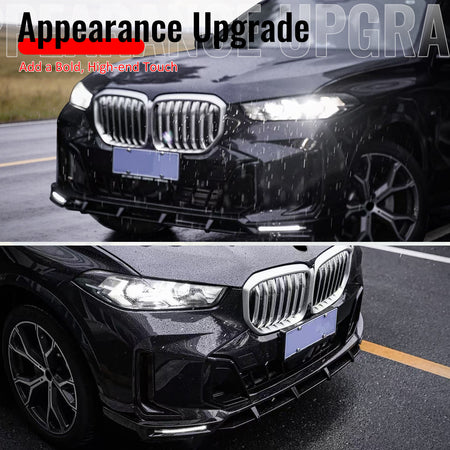 Fits 24-26 BMW G05 X5 LCI Front Bumper Lip Gloss Black DRL Spoiler ABS Splitter