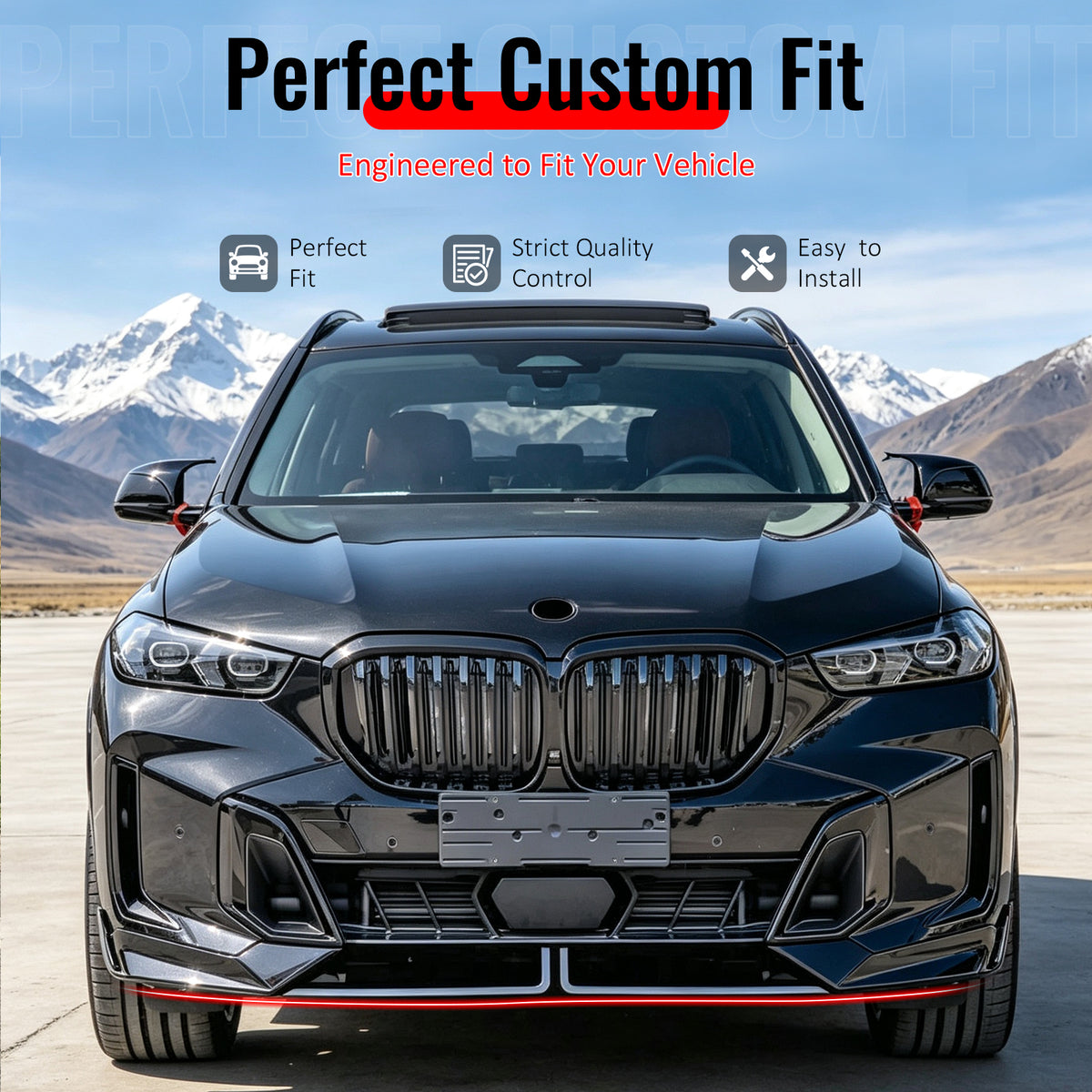 Fit 2024-2026 BMW LCI G05 X5 M Sport Front Bumper Lip MP Style Gloss Black