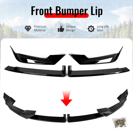 Fits 24-26 BMW LCI G05 X5 M Sport MP Style Front Bumper Lip ABS Gloss Black 4PCS