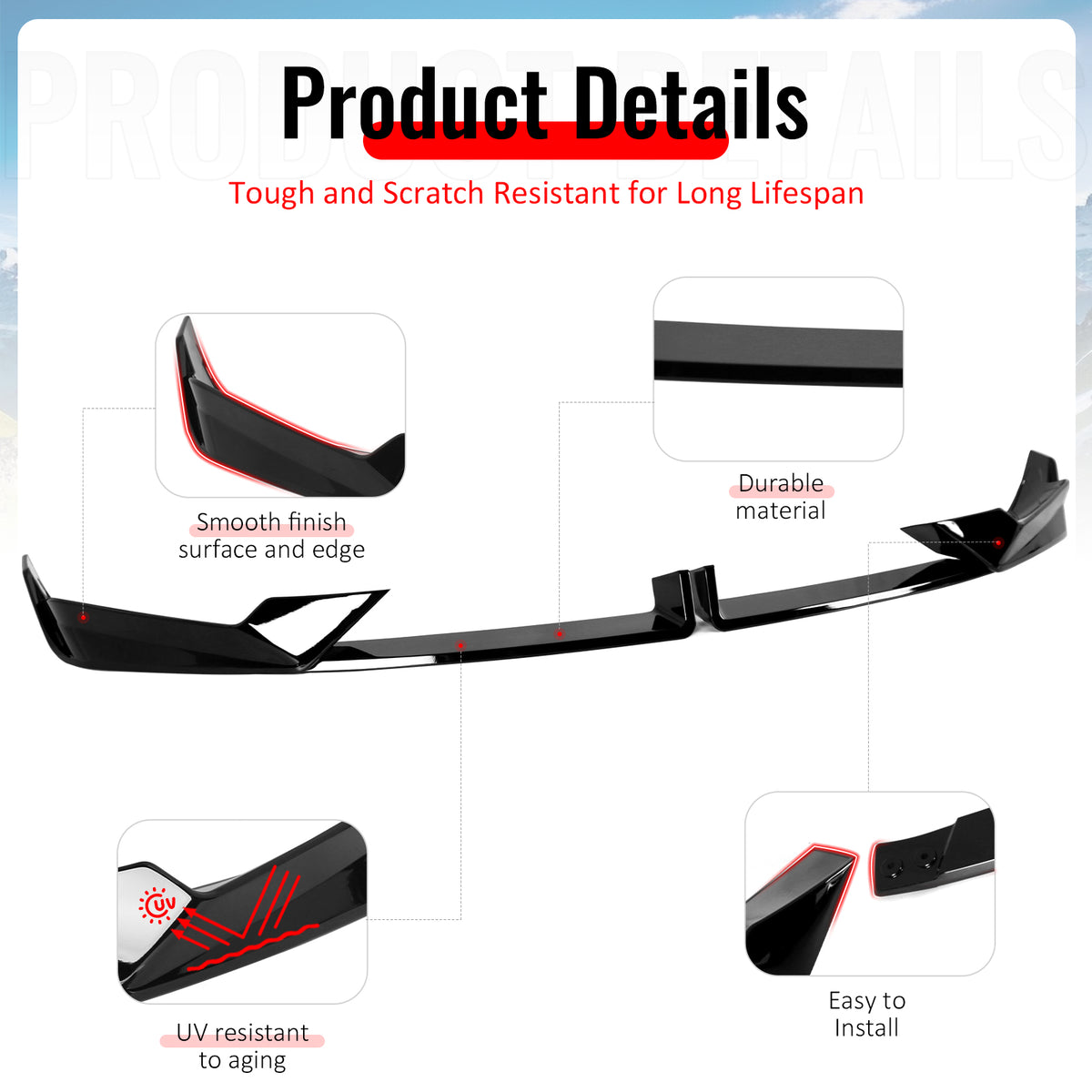 Fits 24-26 BMW LCI G05 X5 M Sport MP Style Front Bumper Lip ABS Gloss Black 4PCS