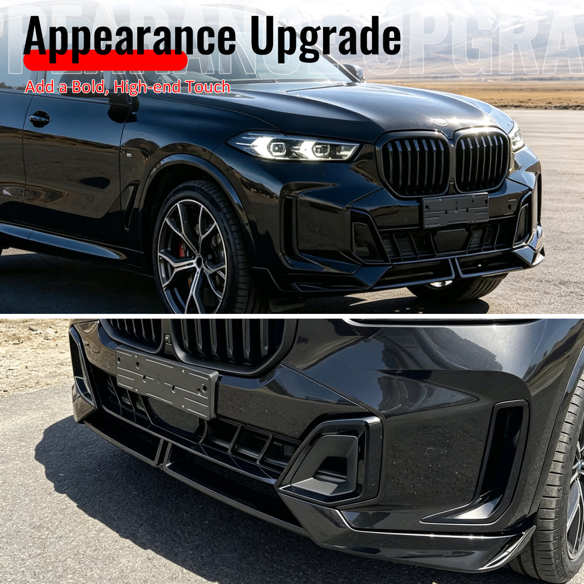 Fits 24-26 BMW LCI G05 X5 M Sport MP Style Front Bumper Lip ABS Gloss Black 4PCS