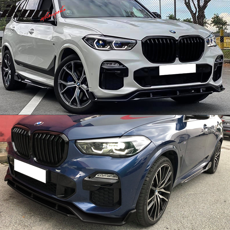 IKON MOTORSPORTS, Front Bumper Lip Compatible With 2019-2023 BMW G05 X5 M Sport, Lower Valance Chin Lip Spoiler Splitter Protector 4PC, ABS Plastic Gloss Black