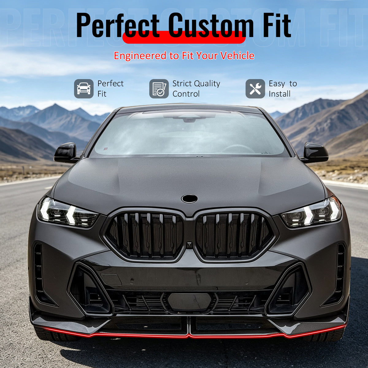 Fits 24-27 BMW LCI G06 X6 M Sport MP Style Front Bumper Lip Carbon Fiber Print