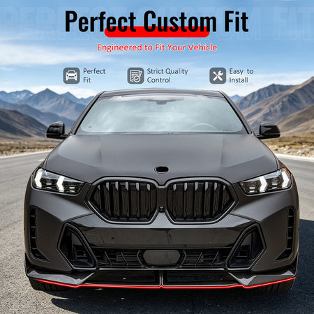 Fits 24-27 BMW LCI G06 X6 M Sport MP Style Front Bumper Lip Carbon Fiber Print