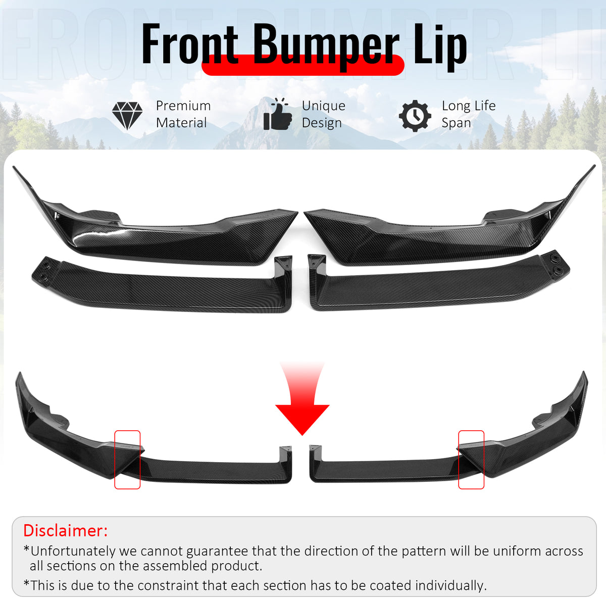 Fits 24-27 BMW LCI G06 X6 M Sport MP Style Front Bumper Lip Carbon Fiber Print