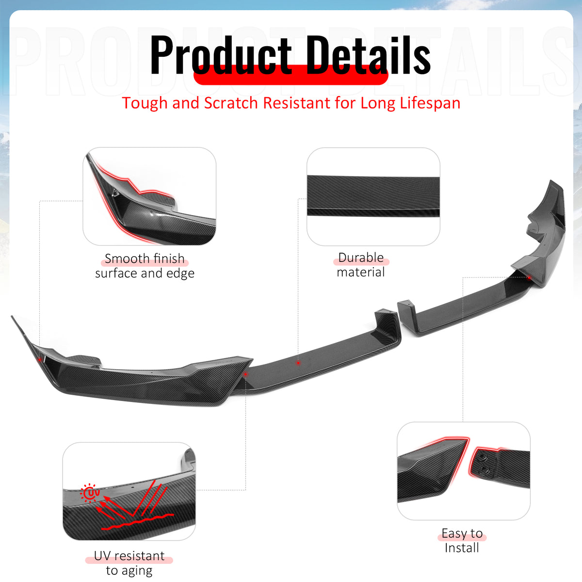 Fits 24-27 BMW LCI G06 X6 M Sport MP Style Front Bumper Lip Carbon Fiber Print