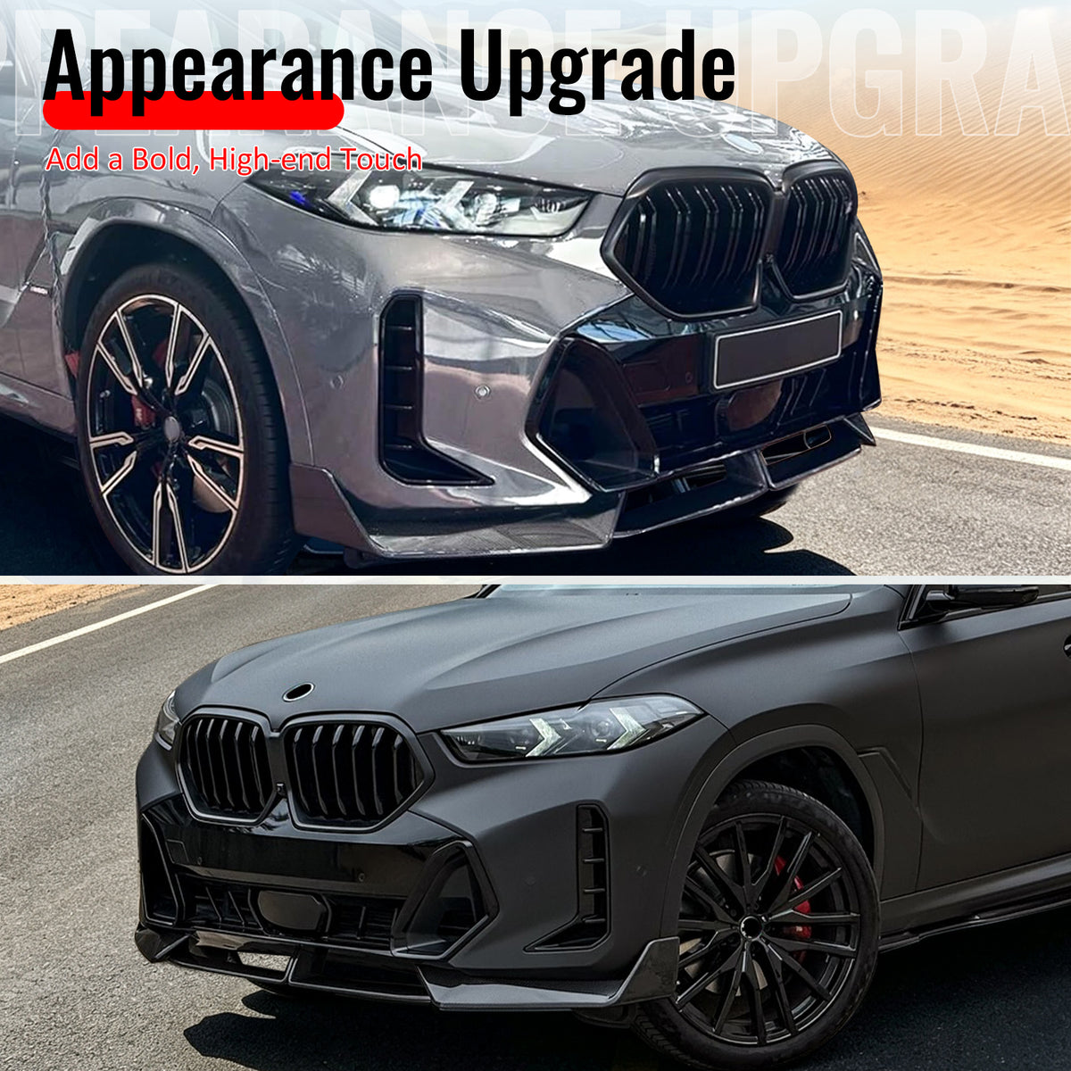 Fits 24-27 BMW LCI G06 X6 M Sport MP Style Front Bumper Lip Carbon Fiber Print