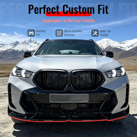 Fit 2024-2027 BMW LCI G06 X6 M Sport Front Bumper Lip MP Style Gloss Black