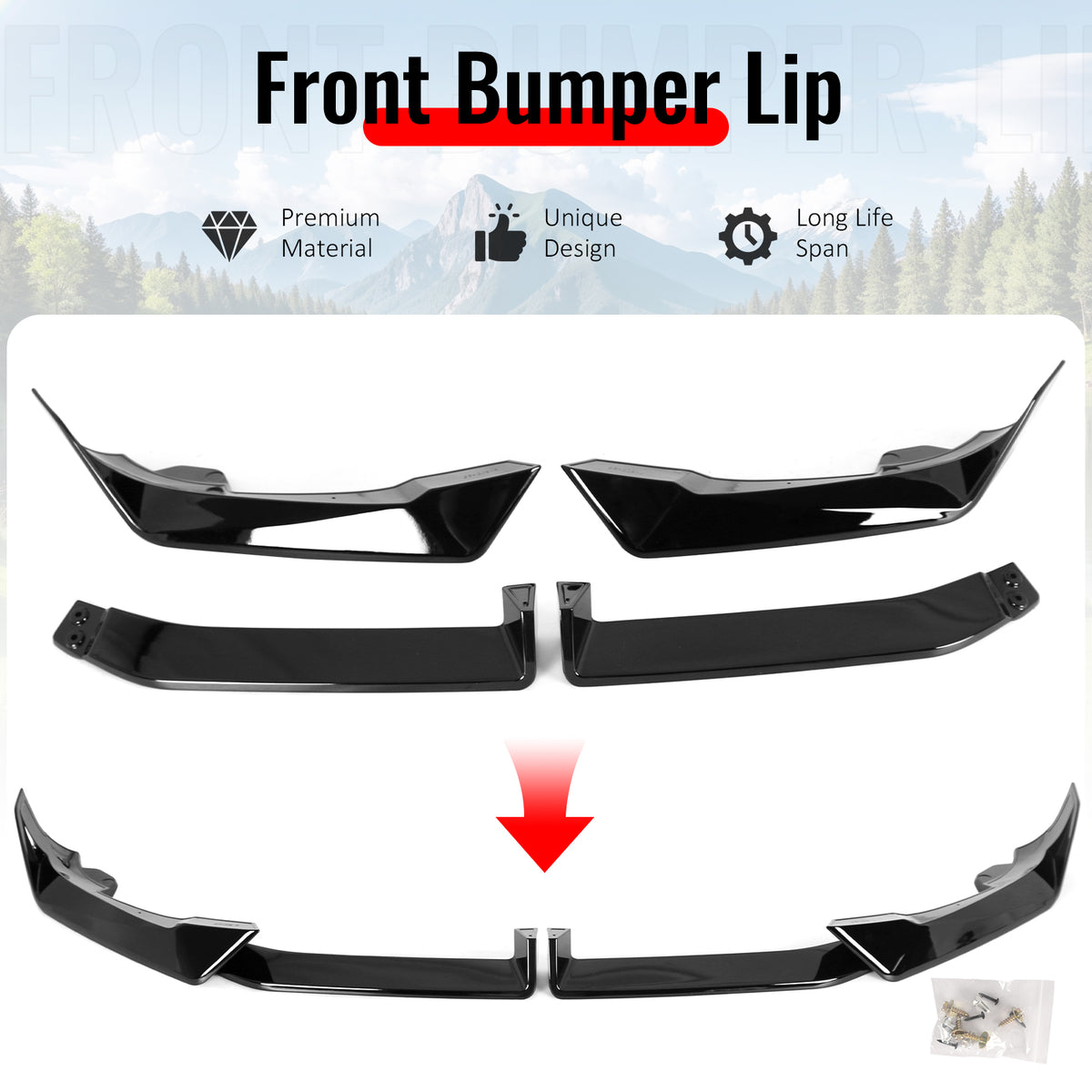 Fits 24-27 BMW LCI G06 X6 M Sport MP Style Front Bumper Lip ABS Gloss Black 4PCS