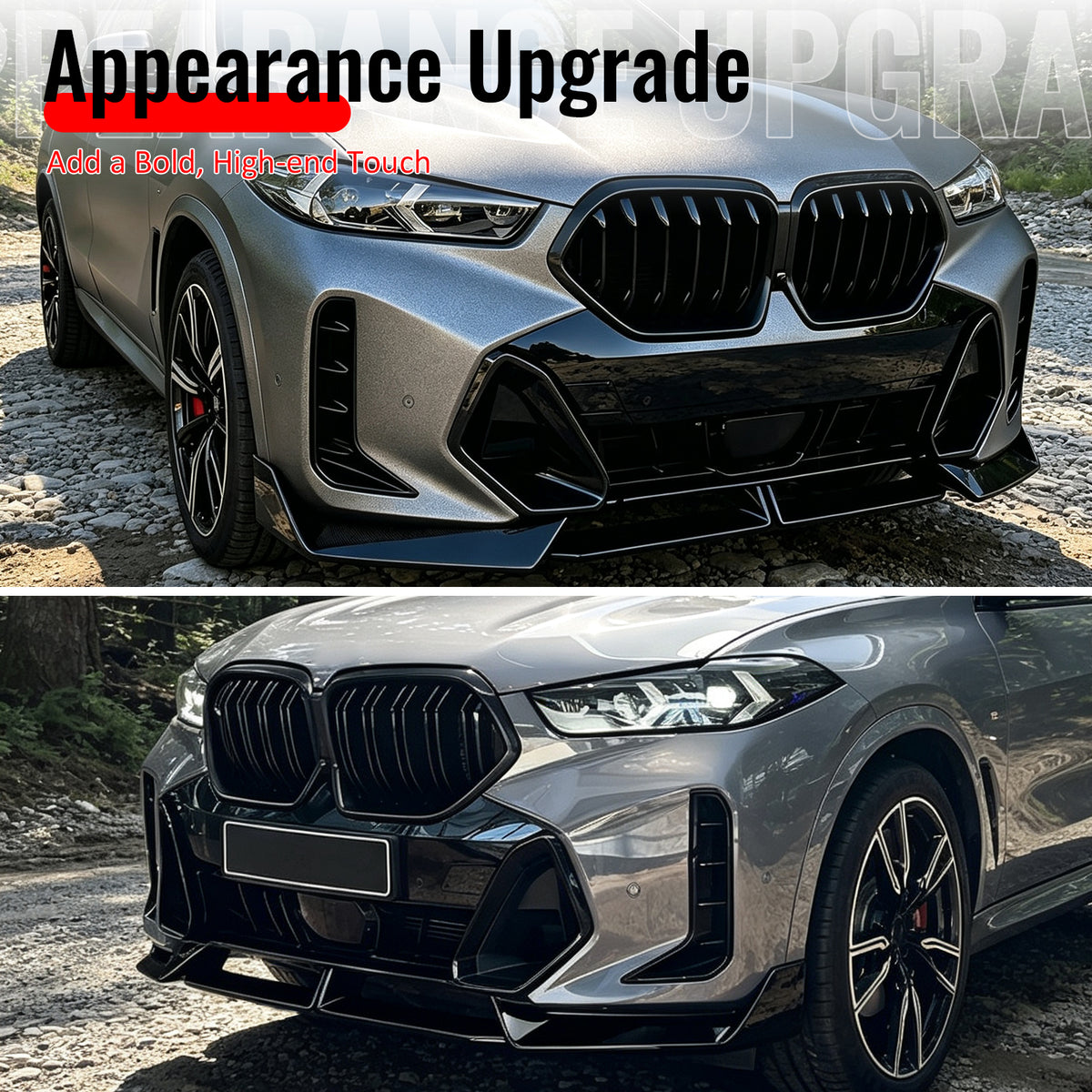 Fits 24-27 BMW LCI G06 X6 M Sport MP Style Front Bumper Lip ABS Gloss Black 4PCS