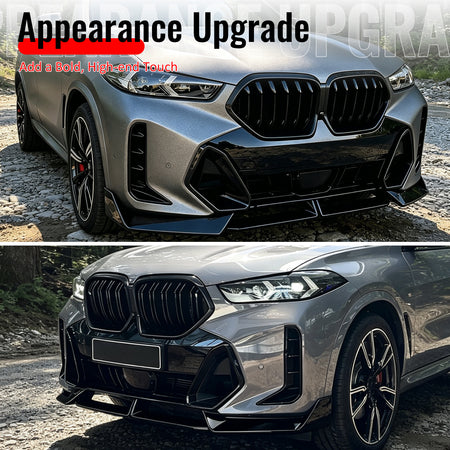 Fits 24-27 BMW LCI G06 X6 M Sport MP Style Front Bumper Lip ABS Gloss Black 4PCS