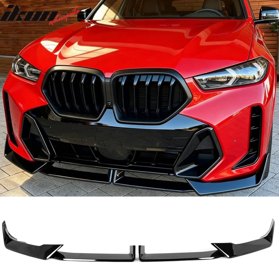 2024-2027 BMW LCI G06 X6 M Sport 4PCS Front Lower Bumper Lip Air Dam Chin Spoiler Splitter MP Style Gloss Black ABS