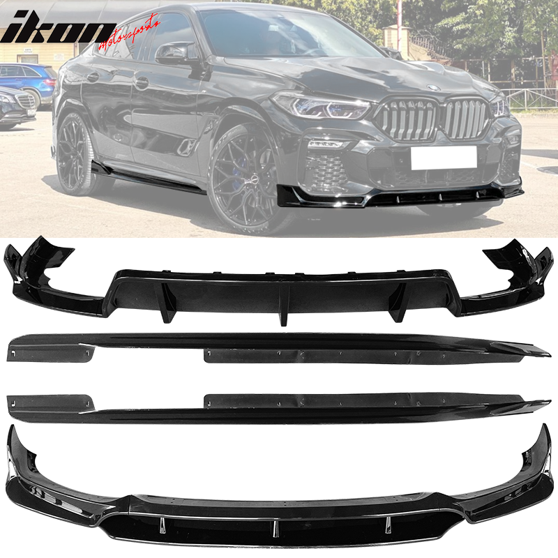 Fits 20-23 G06 X6 M Sport IKON Gloss Black Front Rear Lip Side Skirt