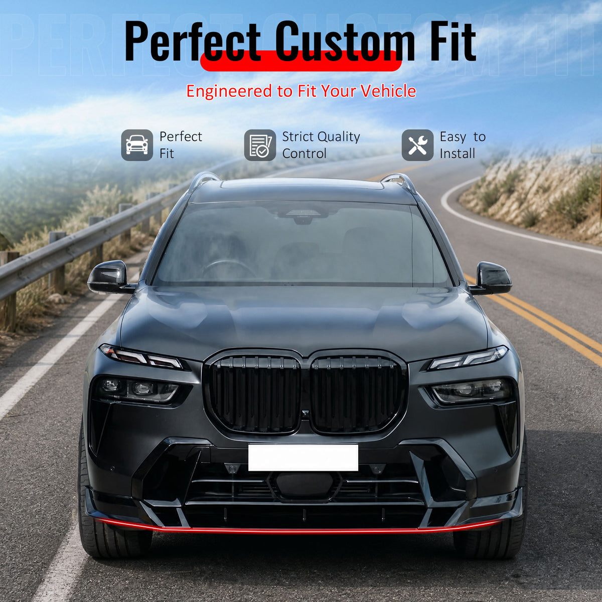 For 2023-2027 BMW X7 G07 LCI Msport Mtech Front Bumper Lip Gloss Black 3PCS