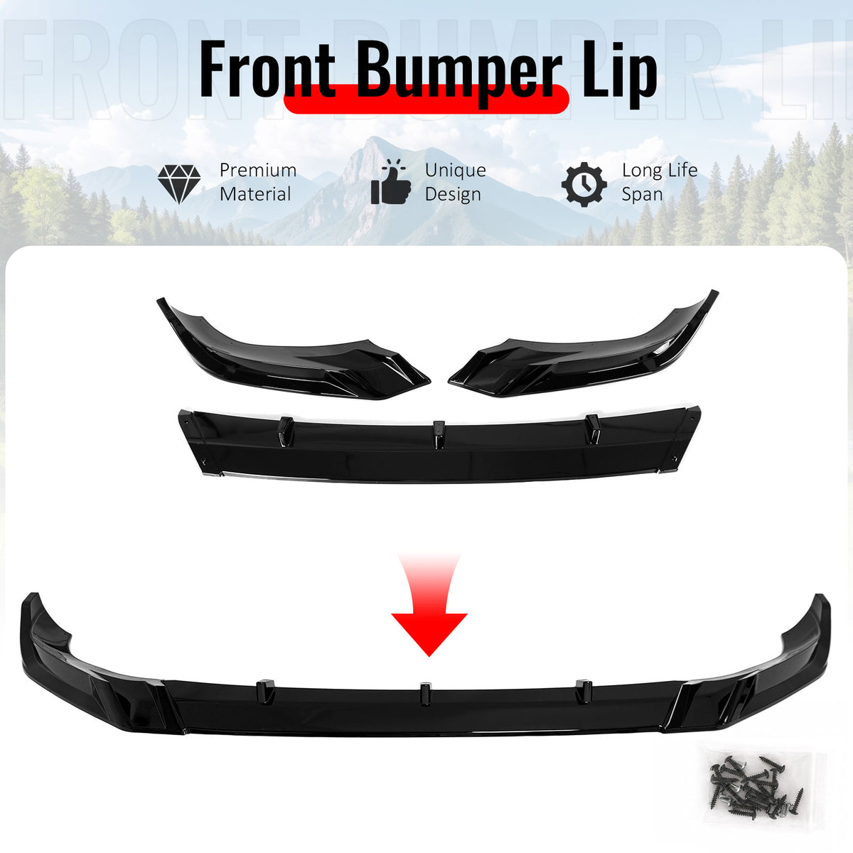 For 23-27 BMW X7 G07 LCI M Sport Mtech GT Style Front Bumper Lip Gloss Black 3PC