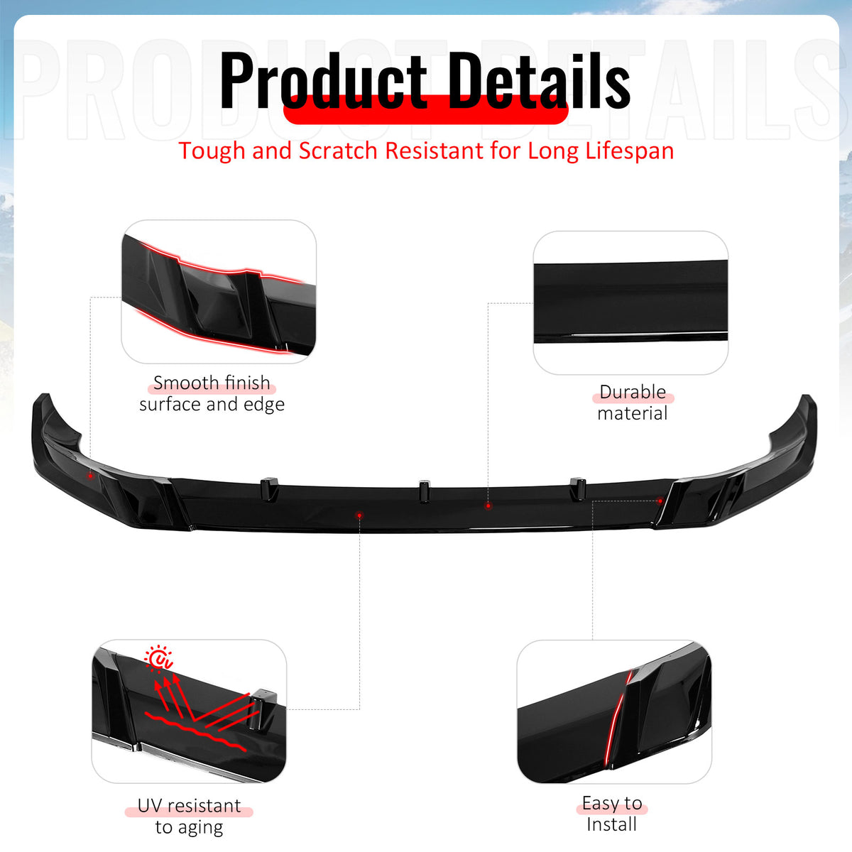 For 23-27 BMW X7 G07 LCI M Sport Mtech GT Style Front Bumper Lip Gloss Black 3PC
