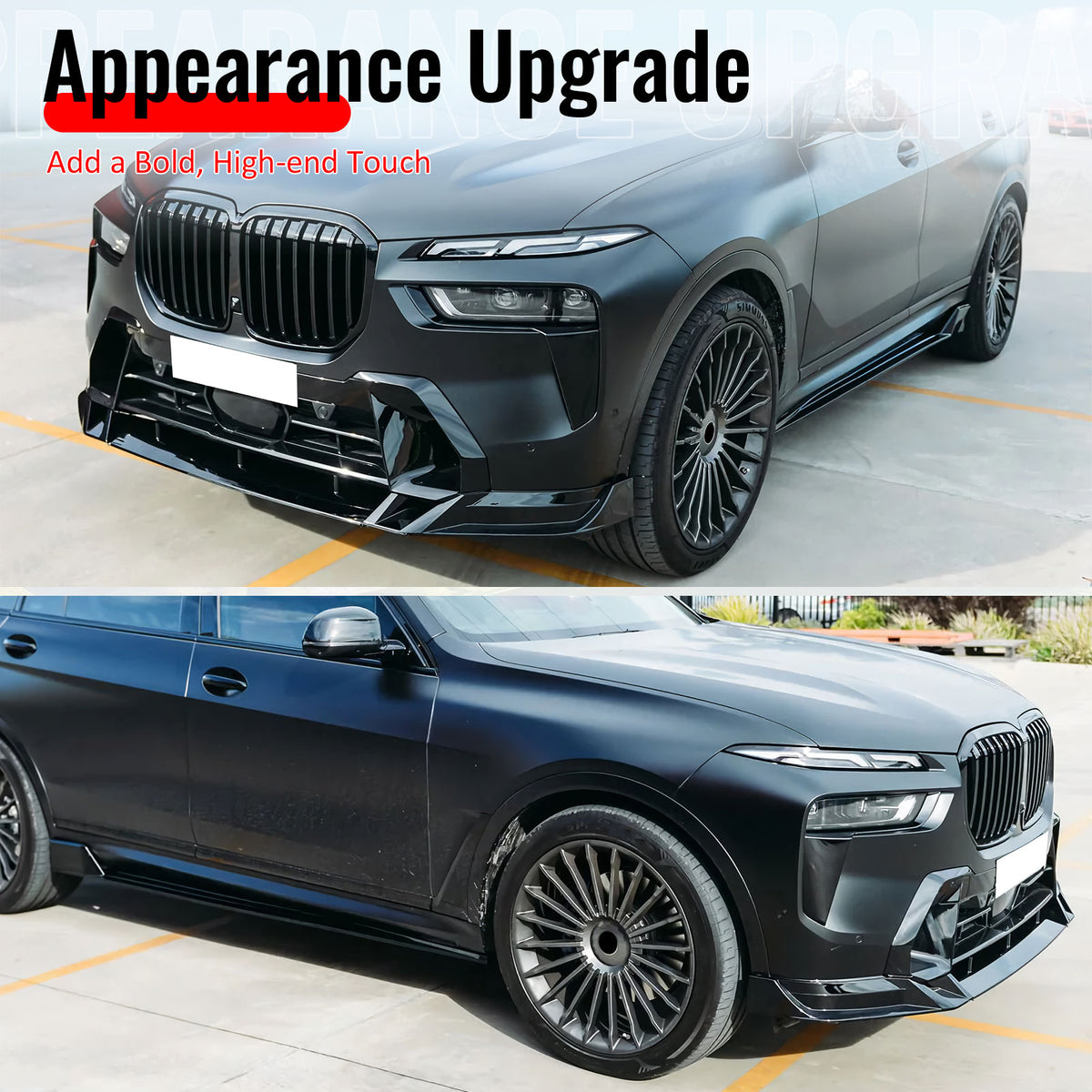 For 23-27 BMW X7 G07 LCI M Sport Mtech GT Style Front Bumper Lip Gloss Black 3PC