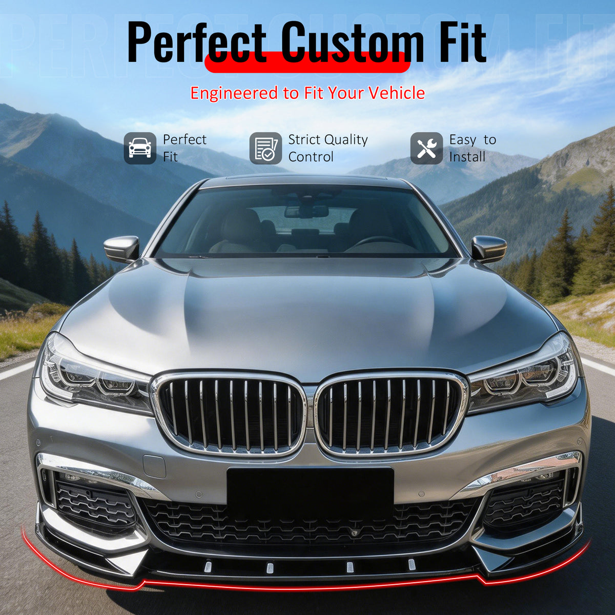 Fit 2016-2018 BMW G11 7 Series MT M Sport Front Bumper Lip Gloss Black
