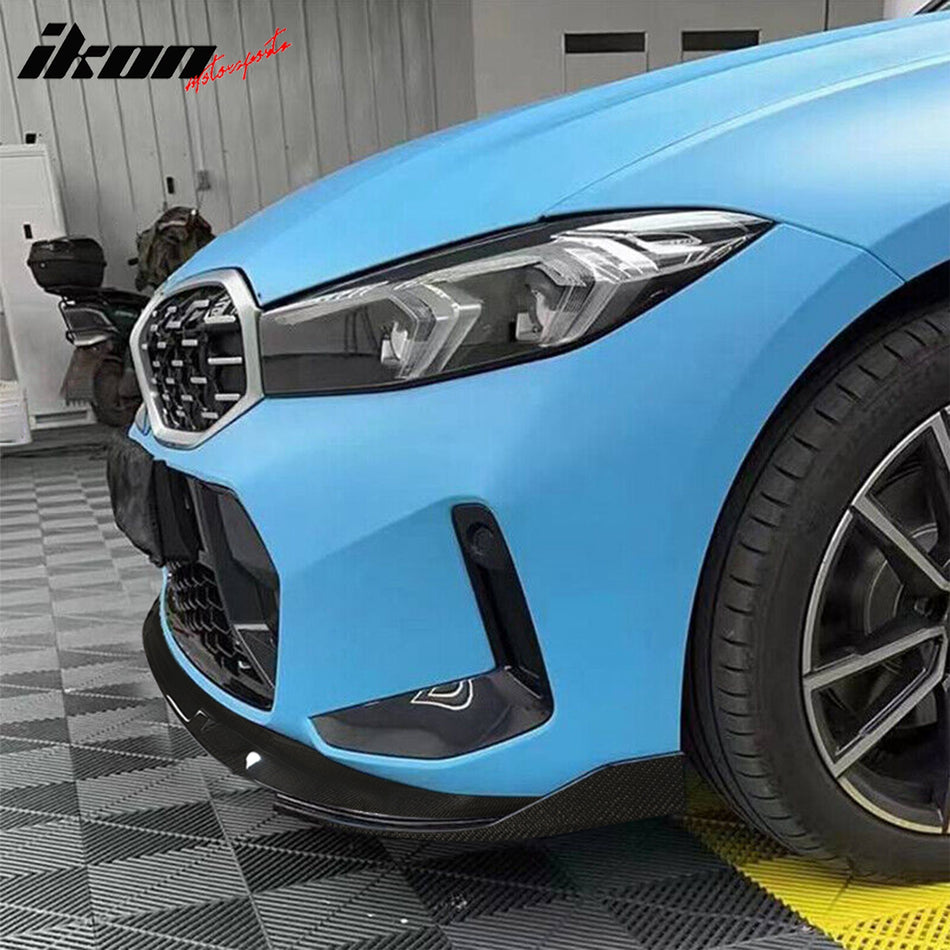 IKON MOTORSPRTS, Front Bumper Lip Compatible With 2023-2025 BMW G20 G28 3-Series LCI M Sport M340i, Real Carbon Fiber Underbody Lower Chin Spoiler Splitter 3D Style Add-On Valance Moulding Trim