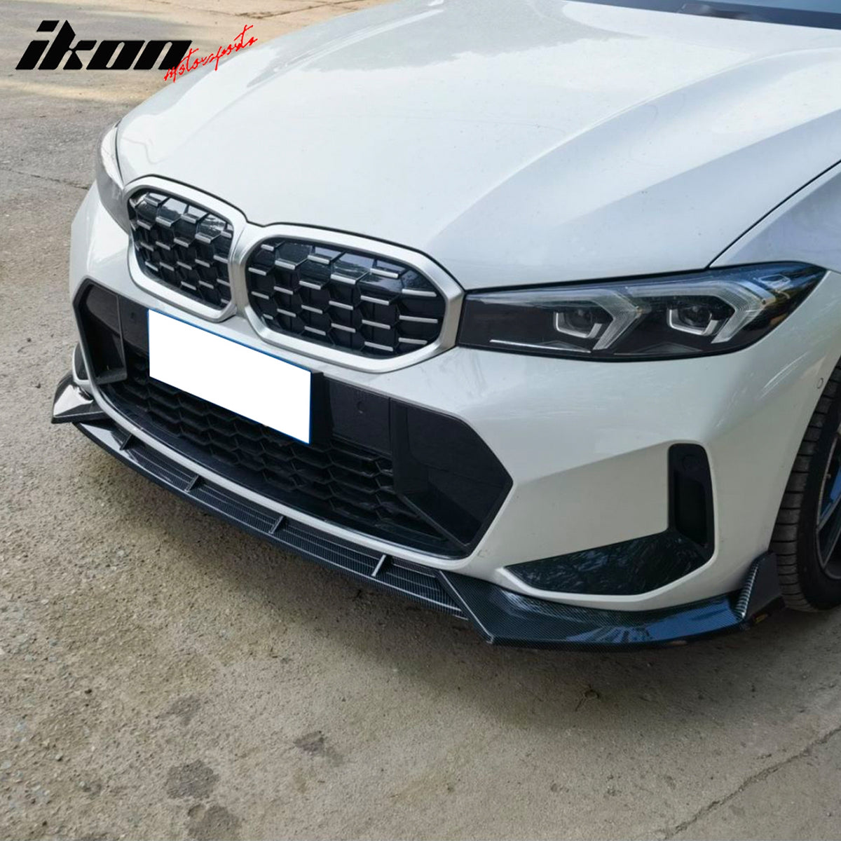 IKON MOTORSPRTS, Front Bumper Lip Compatible with 2023-2026 BMW G20 3 Series with M Sport Bumper M340i, IKON Style Carbon Fiber Print 3PCS Front Lip Spoiler Splitter PP Protector Lower Chin Diffuser