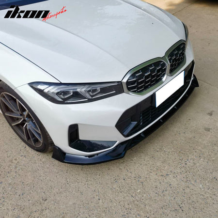 IKON MOTORSPRTS, Front Bumper Lip Compatible With 2023-2025 BMW G20 3 Series with M Sport Bumper M340i, IKON Style Gloss Black 3PCS Front Lip Spoiler Splitter PP Protector Lower Chin Diffuser