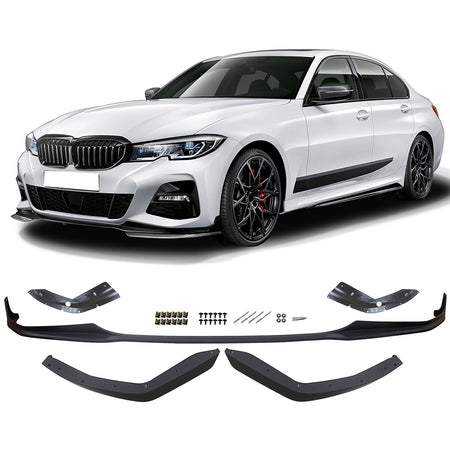 IKON MOTORSPORTS, Front Bumper Lip Compatible With 2019-2022 BMW G20 3 Series M Sport, M-Tech M Performance Style Front Lip Chin Spoiler Splitter Kit PP