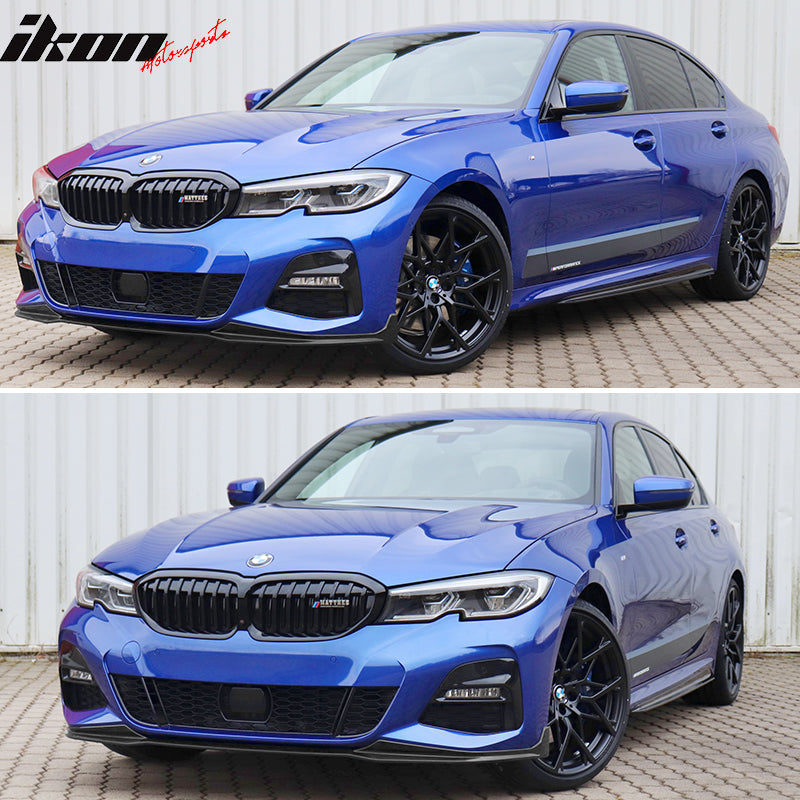 IKON MOTORSPORTS, Front Bumper Lip Compatible with 2019-2022 BMW G20 3 Series M Sport, M-Tech M Performance Style Front Lip Chin Spoiler Splitter Kit PP
