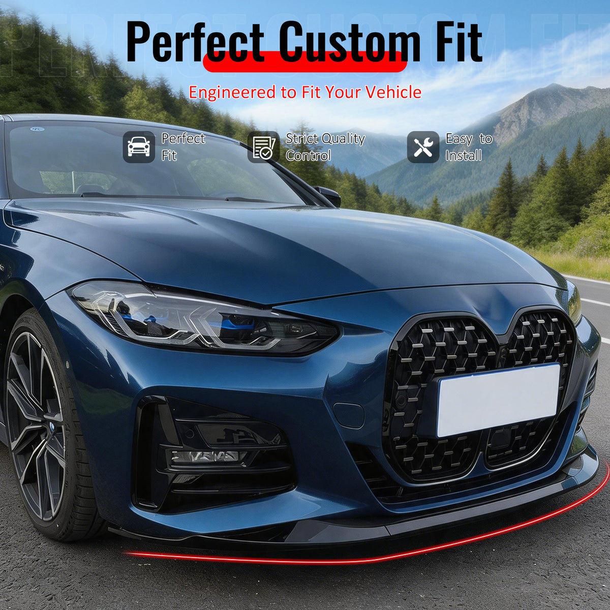 Fit 2021-2027 BMW G22 G23 4-Series M Sport Front Bumper Lip Gloss Black PP