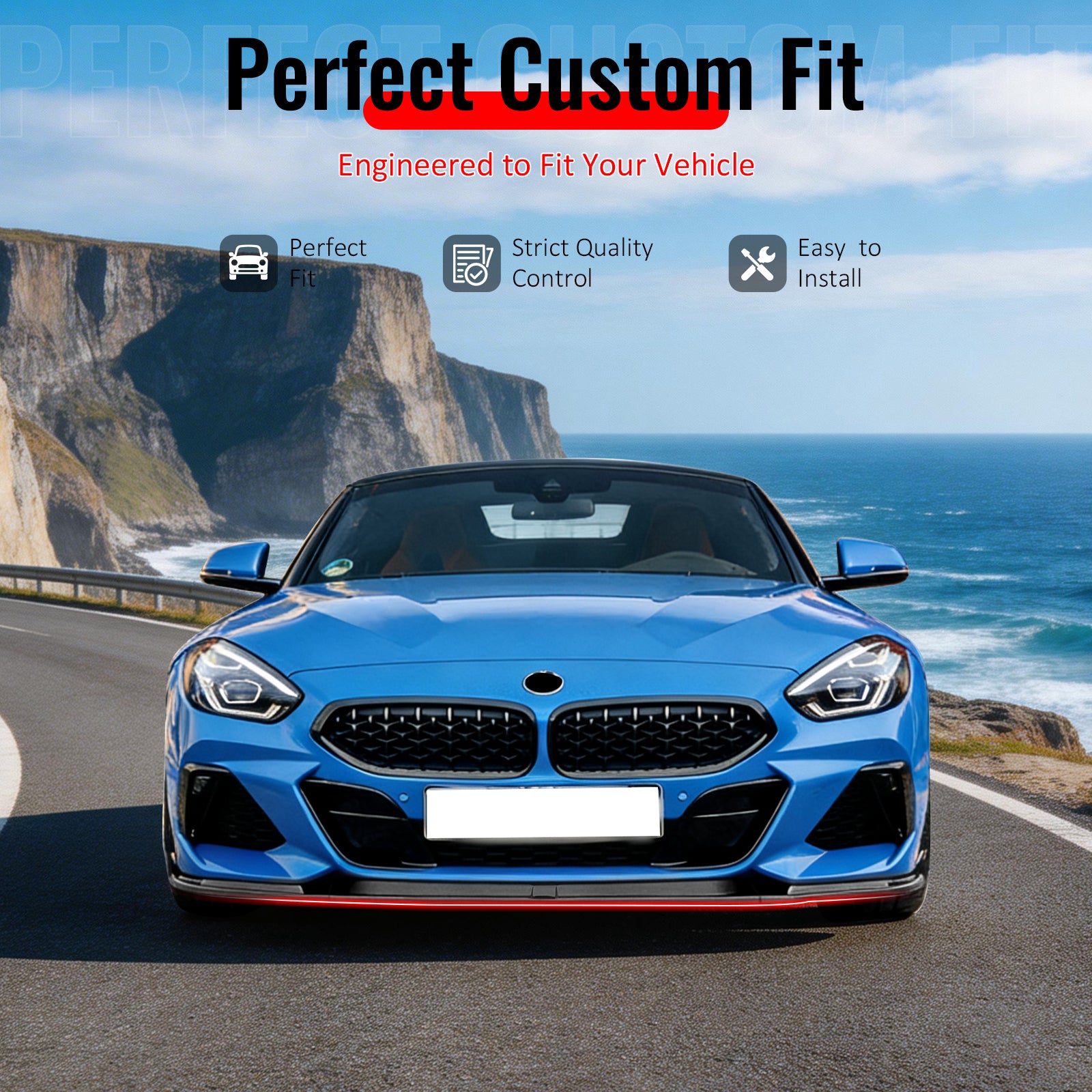 IKON MOTORSPORTS Front Bumper Lip, Compatible with 2019-2026 BMW G29 Z4 sDrive30i & M40i & sDrive M40i, H Style Carbon Fiber Print ABS Plastic Add-on Air Dam Chin Spoiler Protector Splitter 3PCS