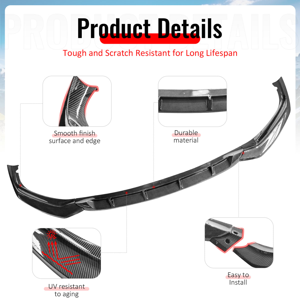 Fits 17-20 BMW G30 5 Series GT Front Bumper Lip Spoiler Carbon Fiber Print PP