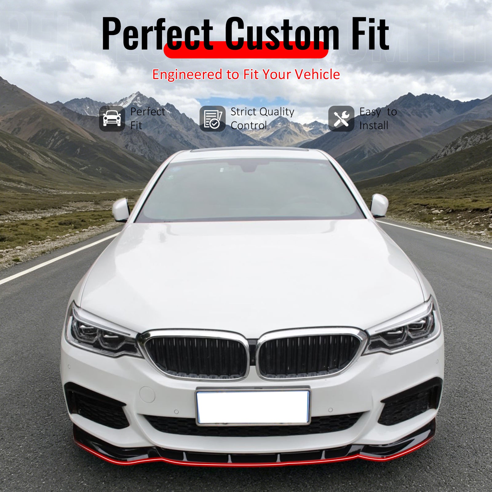 IKON MOTORSPORTS Front Bumper Lip, Compatible with 2017-2020 BMW G30 5 Series Pre-LCI Sedan, GT Style Carbon Fiber Print PP - Polypropylene Add-on Air Dam Chin Spoiler Protector Splitter 3PCS
