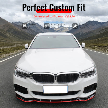 IKON MOTORSPORTS Front Bumper Lip, Compatible with 2017-2020 BMW G30 5 Series Pre-LCI Sedan, GT Style Carbon Fiber Print PP - Polypropylene Add-on Air Dam Chin Spoiler Protector Splitter 3PCS