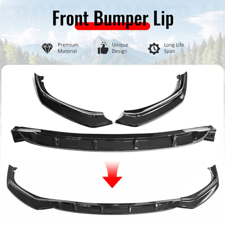 Fits 17-20 BMW G30 5 Series Sedan GT Front Bumper Lip Spoiler Gloss Black PP