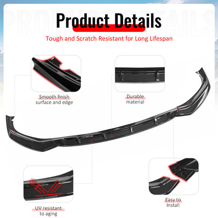 Fits 17-20 BMW G30 5 Series Sedan GT Front Bumper Lip Spoiler Gloss Black PP