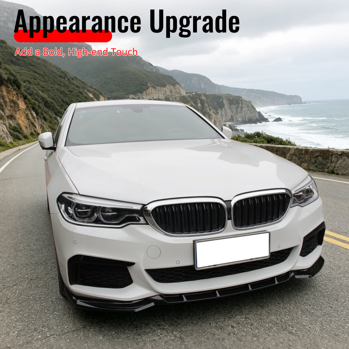 Fits 17-20 BMW G30 530i 540i M550i M Sport GT Style Front Bumper Lip Gloss Black