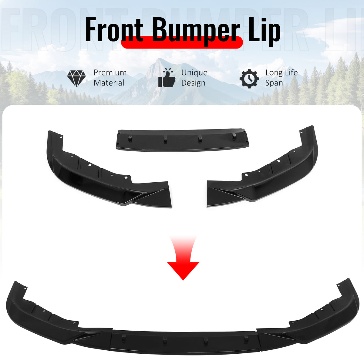 Fits 17-20 BMW G30 Pre-LCI 5-Series Sedan Base Ikon Style Front Lip Gloss Black