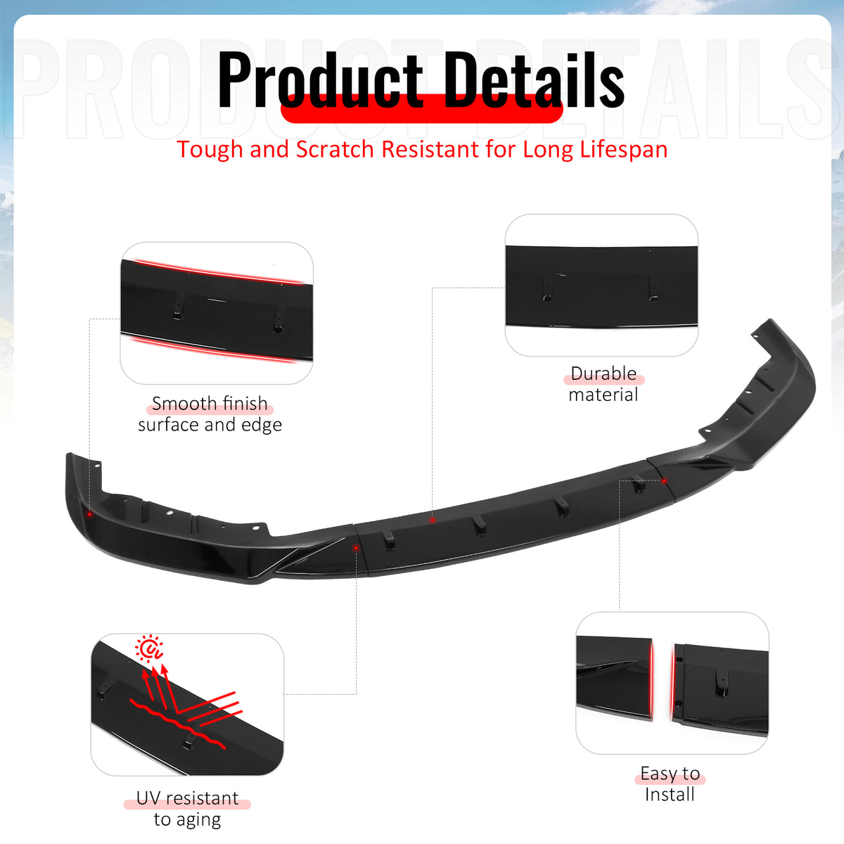Fits 17-20 BMW G30 Pre-LCI 5-Series Sedan Base Ikon Style Front Lip Gloss Black