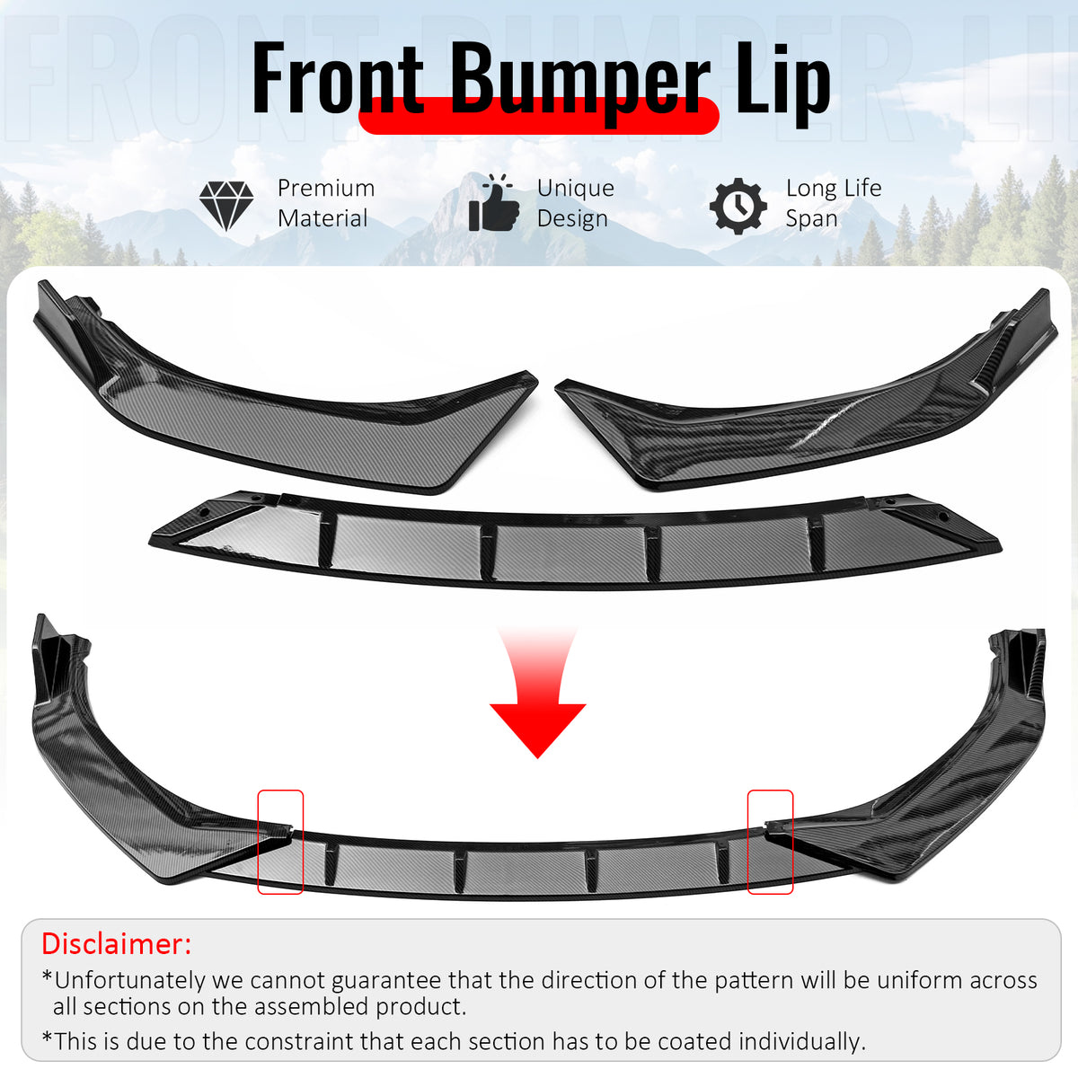 Fits 21-23 BMW G30 5 Series IKON Front Bumper Lip Spoiler Carbon Fiber Print PP