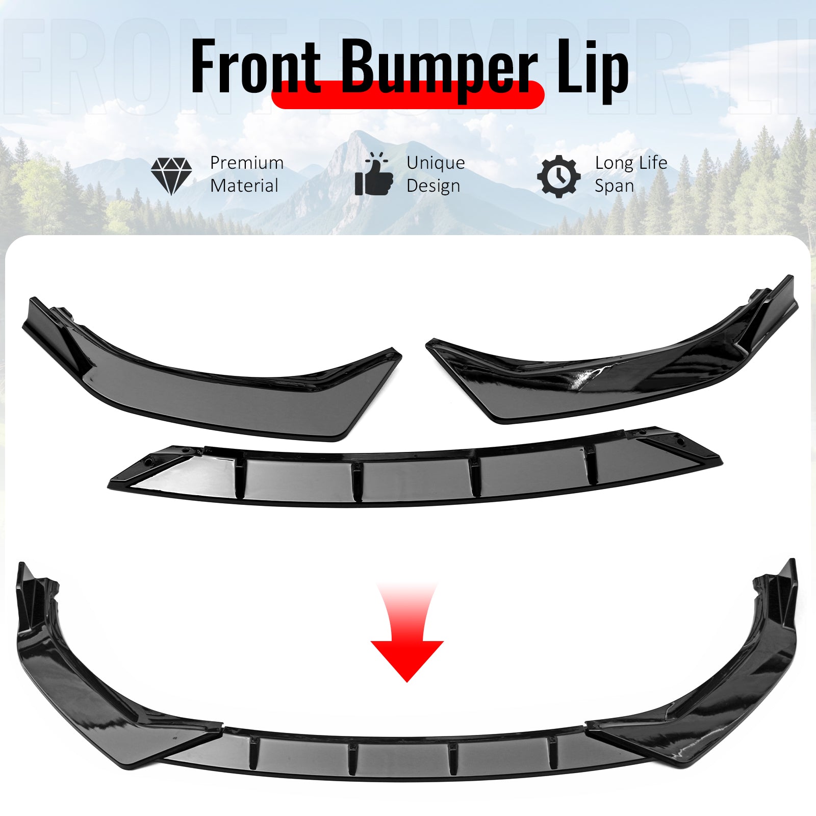 Fits 21-23 BMW G30 5 Series Sedan IKON Front Bumper Lip Spoiler Gloss Black PP